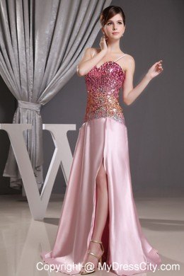 Spaghetti Straps Sequin Decorated Bodice Pink Pageant Gown