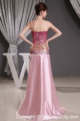 Spaghetti Straps Sequin Decorated Bodice Pink Pageant Gown