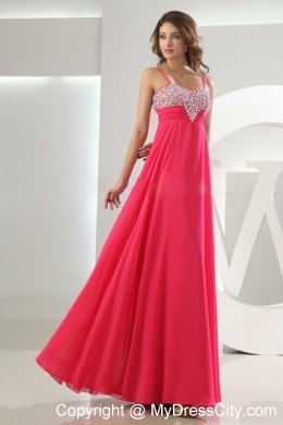 Beading Empire Straps Floor-length Pageant Dress in Hot Pink