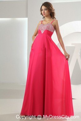 Beading Empire Straps Floor-length Pageant Dress in Hot Pink