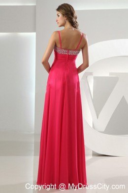 Beading Empire Straps Floor-length Pageant Dress in Hot Pink