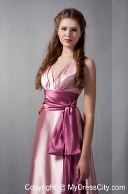 Customized Pink Column V-neck pageant girl dress with Sash