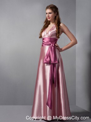 Customized Pink Column V-neck pageant girl dress with Sash