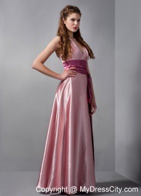 Customized Pink Column V-neck pageant girl dress with Sash