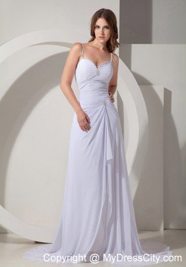 Beautiful Beaded Straps Court Train Chiffon Prom Pageant Dress