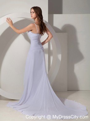 Beautiful Beaded Straps Court Train Chiffon Prom Pageant Dress