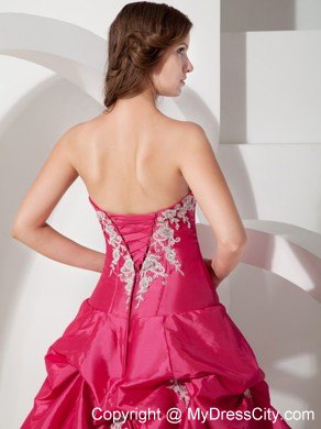 Popular Hot Pink A-line Strapless Appliques Pageant Dress