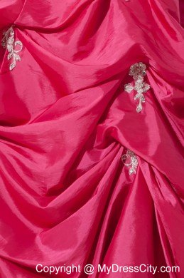 Popular Hot Pink A-line Strapless Appliques Pageant Dress