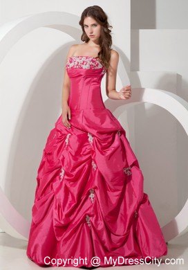 Popular Hot Pink A-line Strapless Appliques Pageant Dress