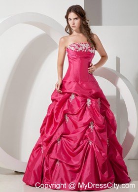 Popular Hot Pink A-line Strapless Appliques Pageant Dress