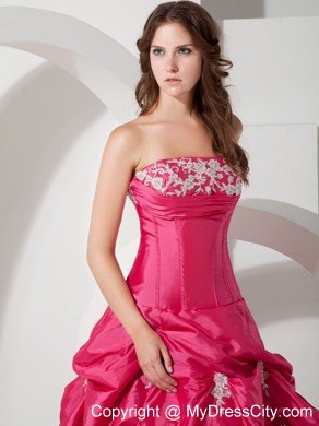 Popular Hot Pink A-line Strapless Appliques Pageant Dress