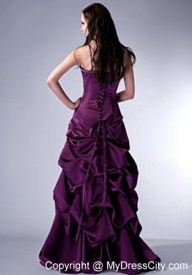 Dark Purple Column Pick-ups Spaghetti Straps Prom Pageant Dress