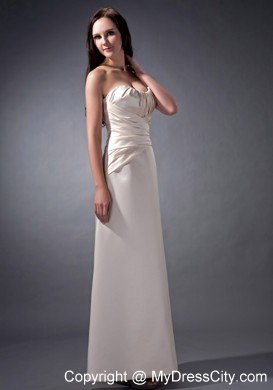 Off White Satin Ruched Ankle-length Strapless Pageant Dresses