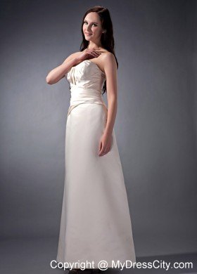 Off White Satin Ruched Ankle-length Strapless Pageant Dresses