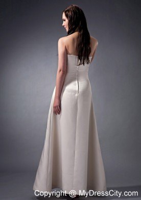 Off White Satin Ruched Ankle-length Strapless Pageant Dresses