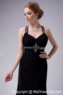 Black A-Line Long Pageant Dress with Beading and Side Slit