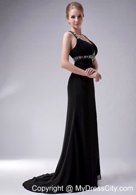 Black A-Line Long Pageant Dress with Beading and Side Slit