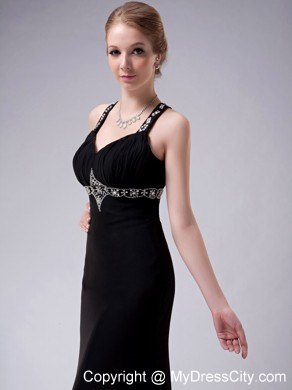 Black A-Line Long Pageant Dress with Beading and Side Slit