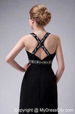 Black A-Line Long Pageant Dress with Beading and Side Slit