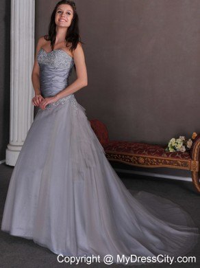 Applique Decorate Sweetheart and Waist Grey Pageant Dress