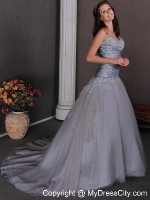 Applique Decorate Sweetheart and Waist Grey Pageant Dress