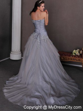 Applique Decorate Sweetheart and Waist Grey Pageant Dress