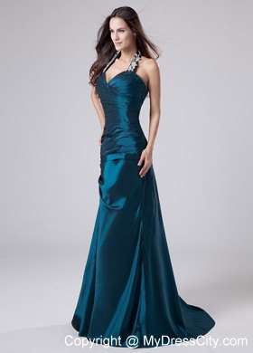 Appliques Halter Sweetheart Turquoise Long Pageant Gown