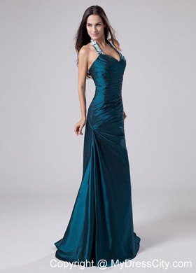 Appliques Halter Sweetheart Turquoise Long Pageant Gown