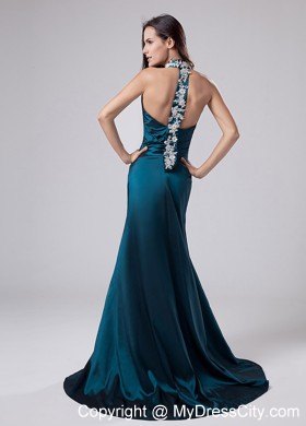 Appliques Halter Sweetheart Turquoise Long Pageant Gown