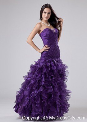 Purple Floor-length Organza Ruched and Ruffled Pageant Dress