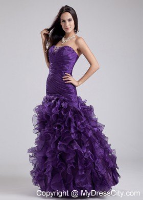 Purple Floor-length Organza Ruched and Ruffled Pageant Dress