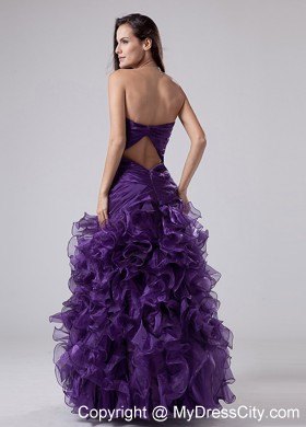 Purple Floor-length Organza Ruched and Ruffled Pageant Dress