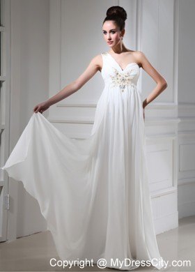 Floor-length Single Shoulder Ruched White Pageant Dress