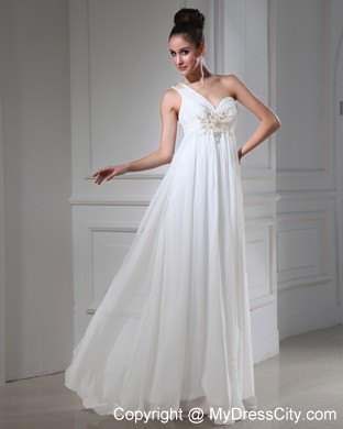 Floor-length Single Shoulder Ruched White Pageant Dress