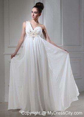 Floor-length Single Shoulder Ruched White Pageant Dress