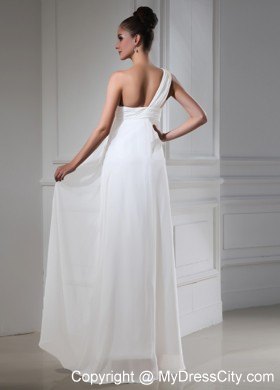 Floor-length Single Shoulder Ruched White Pageant Dress