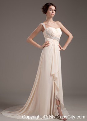 Single Shoulder Sweetheart Sweep Train Chiffon Pageant Dress