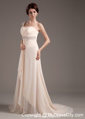 Single Shoulder Sweetheart Sweep Train Chiffon Pageant Dress