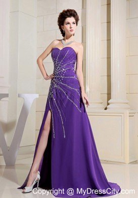 Sweetheart Purple Glitz Pageant Dress with Beading and Side Slit