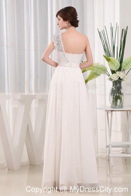 Long White Pageant Gown with Beaded One Shoulder