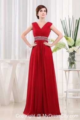 Ruches and Beading Long Red Beauty Pageant Dress