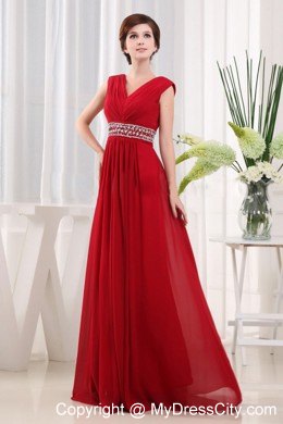 Ruches and Beading Long Red Beauty Pageant Dress