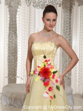 Long Sweetheart Pageant Gown with Colored Hand-made Flowers