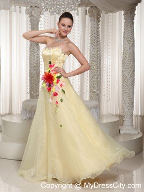 Long Sweetheart Pageant Gown with Colored Hand-made Flowers