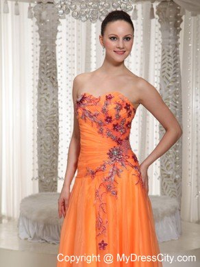 Orange A-Line Floor-length Organza Appliques Pageant Dress