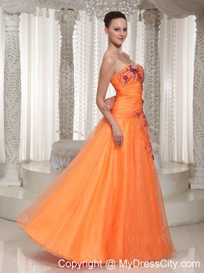 Orange A-Line Floor-length Organza Appliques Pageant Dress