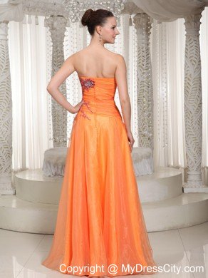 Orange A-Line Floor-length Organza Appliques Pageant Dress