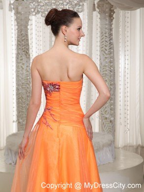 Orange A-Line Floor-length Organza Appliques Pageant Dress