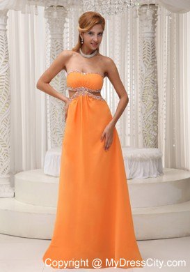 Long Orange Empire Prom for Pageant with Beading