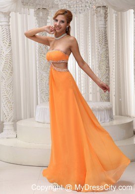 Long Orange Empire Prom for Pageant with Beading